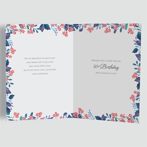 Premium A5 Daughter 50th Birthday Card with Floral Design