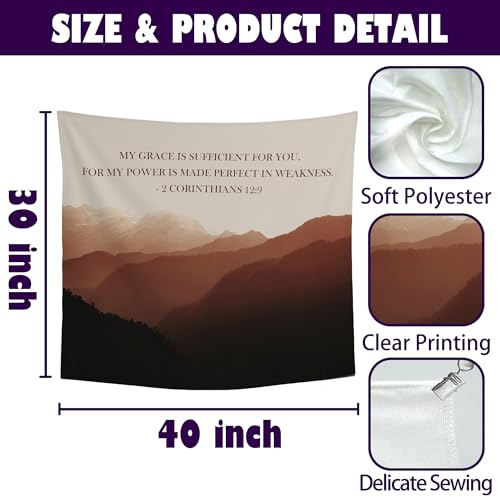 Christian Mountain Tapestry Bible Verse Wall Hanging 50x60 Inch