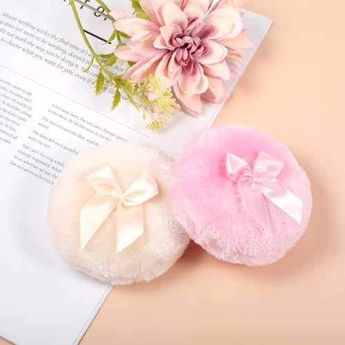 Large Fluffy Body Powder Puffs 3.5 Inch Thick Makeup Dusting 2-Pack