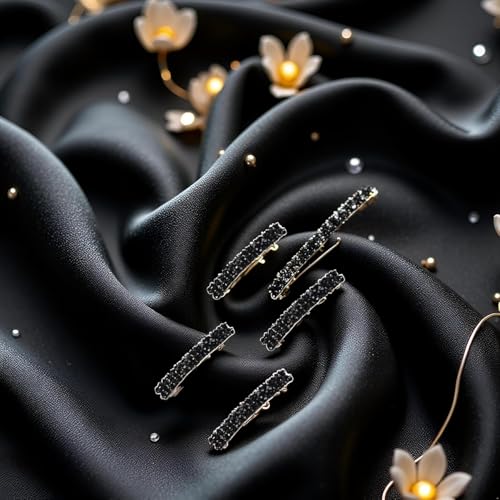 Black Rhinestone Hair Barrettes Metal Hair Clips 4Pcs