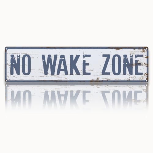 No Wake Zone Metal Sign - Retro Tin Wall Decor 15.8x4 Inches