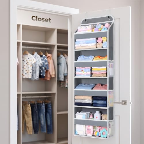 LAMU Over Door Organizer - 4 Tier Grey Storage with PVC Windows