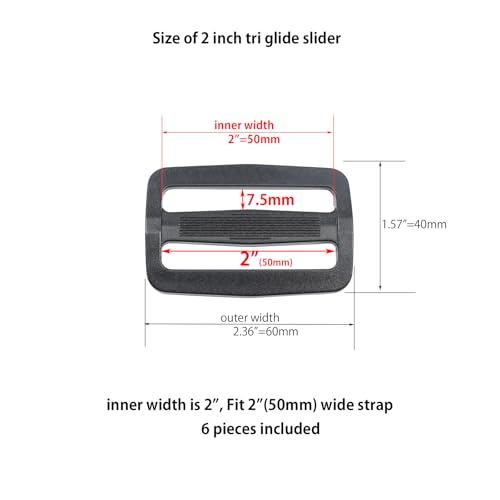 Plastic Tri Glide Slide Buckles - Adjustable Webbing Strap Clips