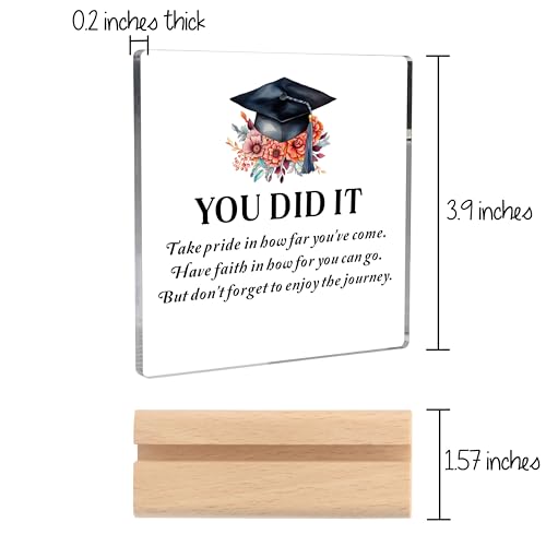 Clear Acrylic Graduation Desk Sign with Wooden Stand Inspirational Gift