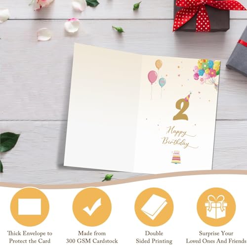 Colorful 2nd Birthday Card for Boys & Girls with Envelope
