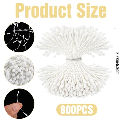 800PCS Double Head White Pearlized Flower Stamen for DIY Crafts