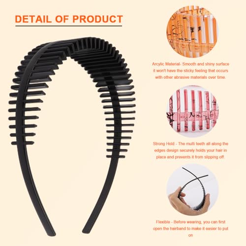 AHONEY Non-Slip Comb Headbands with Teeth - 3 Pack Zig Zag Hairbands