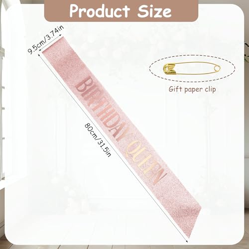 Rose Gold Birthday Queen Satin Sash with Glitter Foil Letters