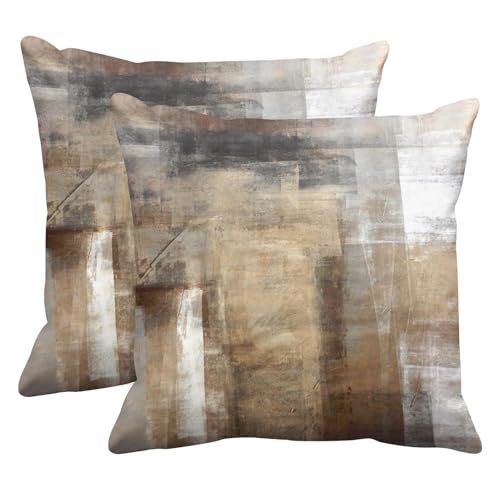 Britimes Set of 2 Grey Brown Beige 18x18 Inch Velvet Throw Pillow Covers