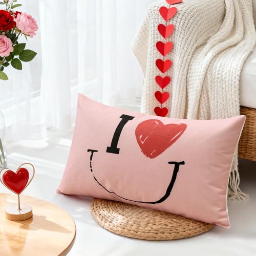 Valentine's Day Throw Pillow Cover 12x20 Inch - Heart Design