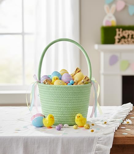 Prudance Green Cotton Rope Mini Basket - 6" x 5" for Organizing