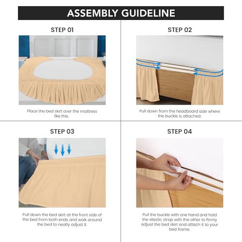 Queen Bed Skirt with Elastic Belt - 16 Inch Drop, Beige