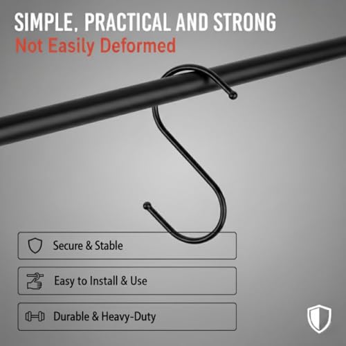WHITECLOUDZ 30 Pack Black S Hooks, 3.4-Inch Heavy Duty Metal Hanging Hooks