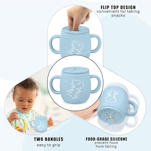 XccMe Dinosaur Silicone Sippy Cup & Snack Container - 9 oz, Blue