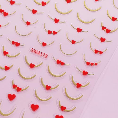 Valentine Heart Nail Art Stickers - 6PCS 3D Self-Adhesive French Tips