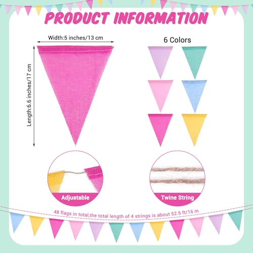 48PCS Colorful Pennant Banner Flags with Jute String for Parties & Events