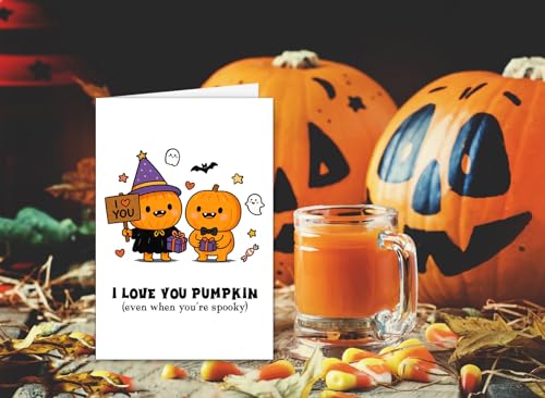 Funny I Love You Pumpkin Halloween Card with Envelope for Him and Her