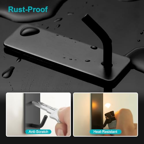 Small Stainless Steel Adhesive Hooks - 6 Pack, No Damage, Black