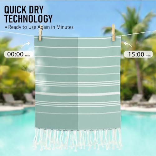 Amudeshi Turkish Beach Towel, Extra Large 36x79 Inch, Quick Dry Grass Green