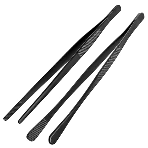 Litoexpe 10-Inch Stainless Steel Fine Tweezer Tongs, 2 Pcs Black