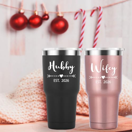 30oz Travel Mug for Couples - Insulated Stainless Steel Tumbler with Black & Rose Gold Finish