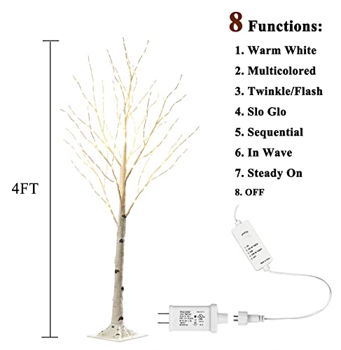 4FT Lighted Birch Tree with 8 Functions - Indoor & Outdoor LED Decor