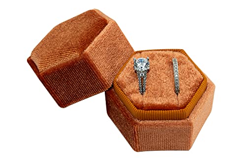 Beatrix & Luca Velvet Hexagon Ring Box - Sedona Copper Double Slot