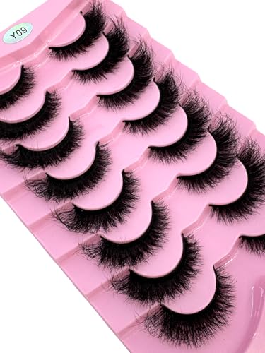 HBZGTLAD 3D Natural False Mink Eyelashes - 8 Pairs Long Makeup Lashes Y09