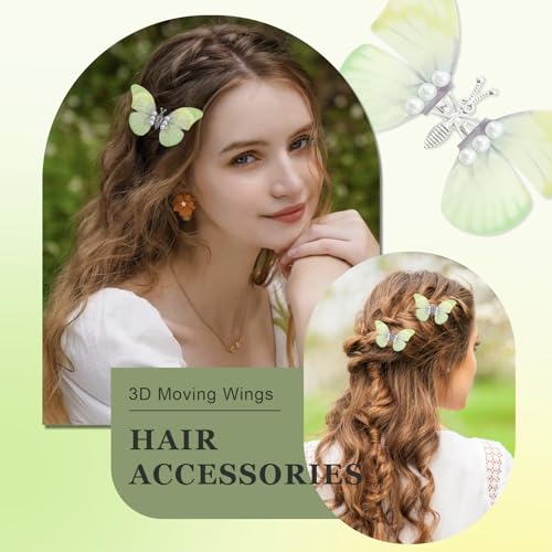 Gradient Butterfly Hair Clips with Moving Wings and Pearls 2Pcs
