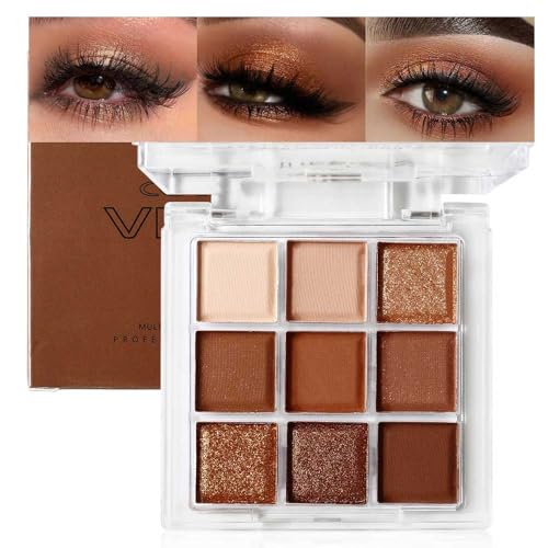 URQT Golden Caramel Eyeshadow Palette – 9 Warm Bronze & Nude Brown Shades