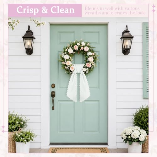 White Wreath Sash with Trim, 56 x 5.7 Inches for Front Door