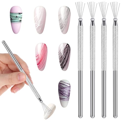MBAIYO 4 Pcs 7 Pin Nail Liner Art Brush Stainless Steel Stripe Lines