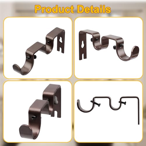 Shonmogar Brown Double Curtain Rod Bracket 2 Pack Heavy Duty Wall Mount for Bedroom & Living Room