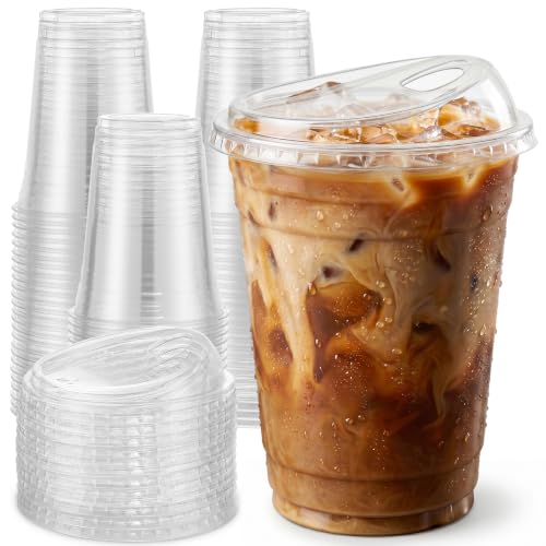 25 Pack 16 oz Clear Plastic Cups with Lids for Cold Drinks - Disposable BPA-Free Iced Coffee & Smoothie Cups