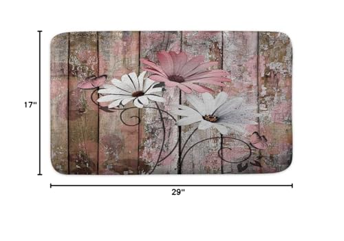 Daisy Floral Bath Mat - Non-Slip Soft Flannel Doormat 17x29