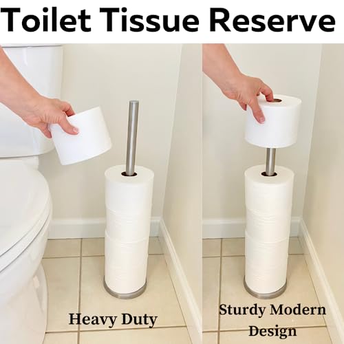 Evelots Free Standing Toilet Paper Holder Stand - Holds 6 Mega Rolls - 24.5 Inches Tall Stainless Steel