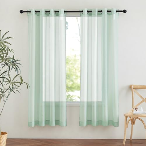 NICETOWN Sage Green Sheer Curtains 54"W x 72"L - Light Filtering Drapes, 2 Panels
