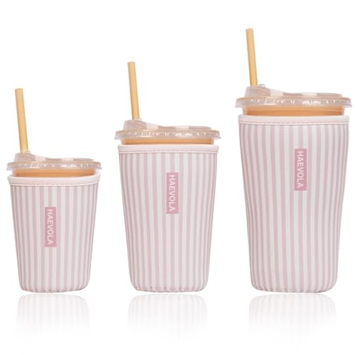 Reusable Insulated Neoprene Iced Coffee Cup Sleeve - Pink Stripes