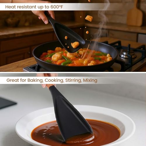 Heat Resistant Silicone Cooking Spoon with Wooden Handle