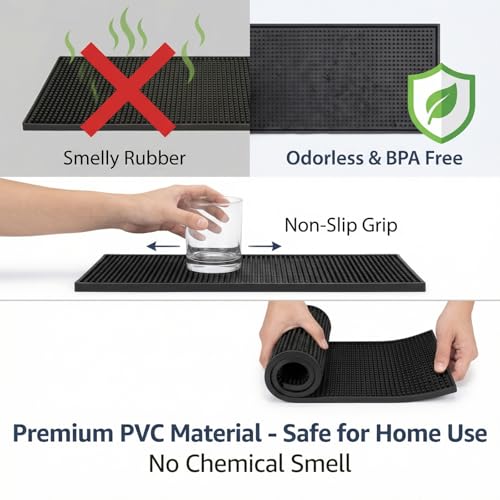 Non-Slip Bar Mat 6x12 Inch - Odorless PVC Spill Mat for Home