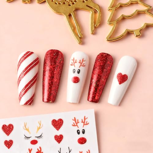 Christmas Nail Stickers 4 Sheets Reindeer Heart Holiday Decals