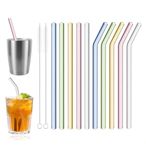 Colorful Reusable Glass Straws - 10 Pcs Shatter Resistant