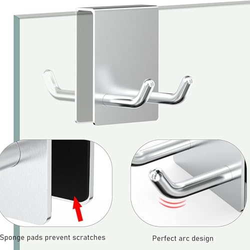 Stainless Steel Bathroom Hook for Frameless Shower Doors - No Drill