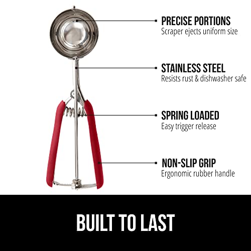 GORILLA GRIP Stainless Steel Cookie Scoop, 2 TSP #100, Red Soft Grip