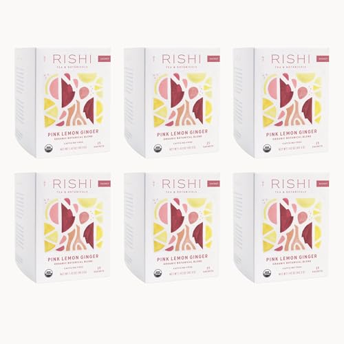 Rishi Tea Pink Lemon Ginger Organic Herbal Tea, 15 Count (Pack of 6)