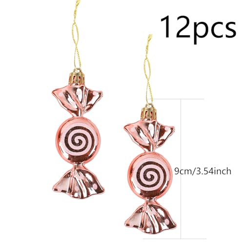 DAHI 12-Piece Rose Gold Christmas Candy Cane Tree Ornaments