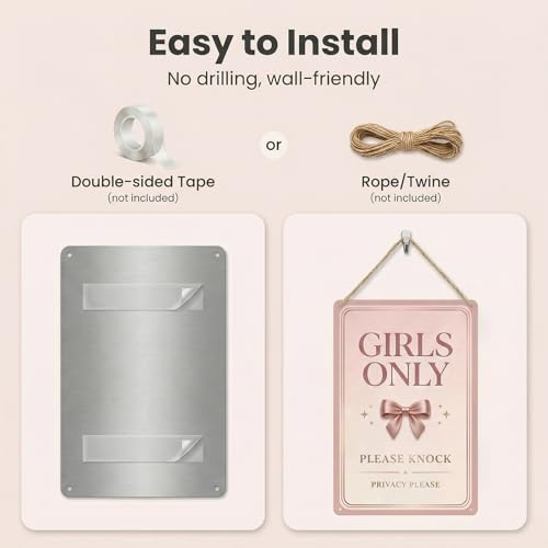 Girls Only Door Sign - Blush Pink & Rose Gold Preppy Room Decor, 8x12 Inch
