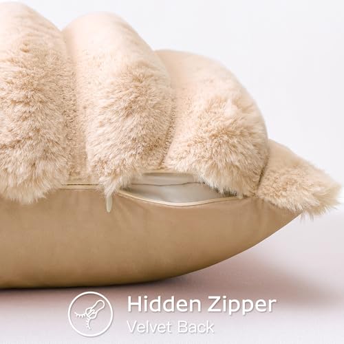 Camel Faux Rabbit Fur Throw Pillow Cover 18x18 Inch - Cozy Plush Cushion for Sofa & Bed