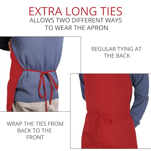 Utopia Kitchen Red Bib Aprons 2 Pack Adjustable with 2 Pockets - 100% Polyester