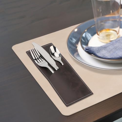 Leather Cutlery Sleeve Set - Grayish Brown, 2 Pcs Utensil Pouch for Dining